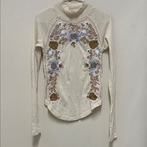 Free People Floral Embroidered Long Sleeve Top